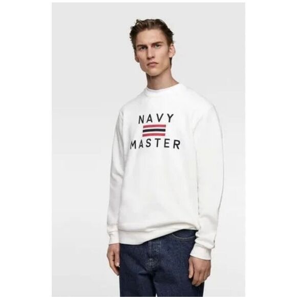 Zara Navy Master Off White Sweatshirt sz L EUC - Picture 1 of 8